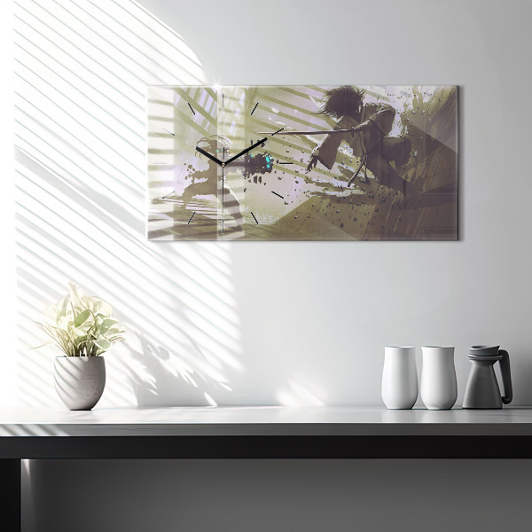 Horizontálne hodiny Boj robota a samuraja