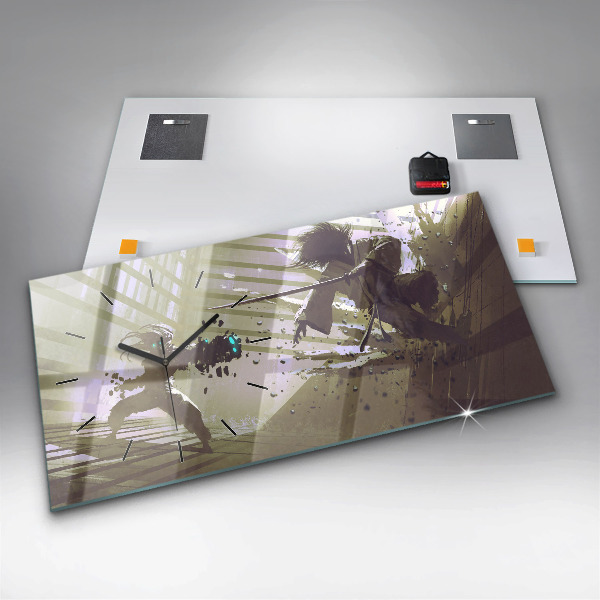 Horizontálne hodiny Boj robota a samuraja