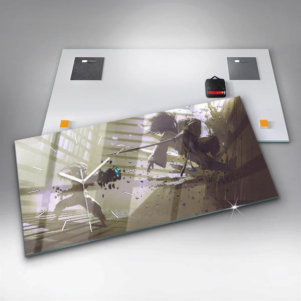 Horizontálne hodiny Boj robota a samuraja