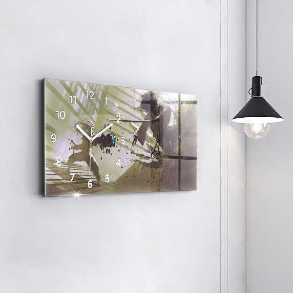 Horizontálne hodiny Boj robota a samuraja