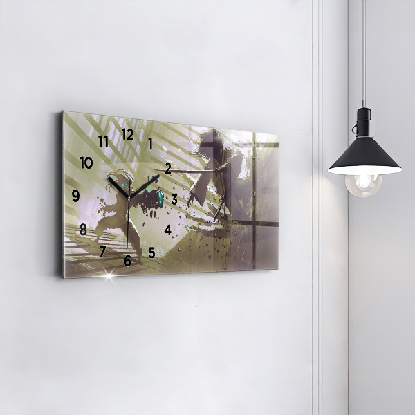 Horizontálne hodiny Boj robota a samuraja