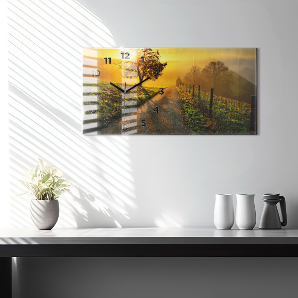 Horizontálne hodiny Hmla pri východe slnka