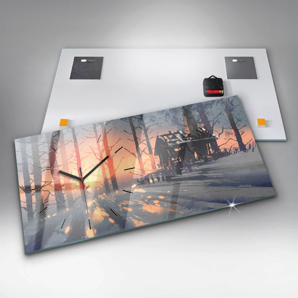 Horizontálne hodiny Zimná krajina stromov