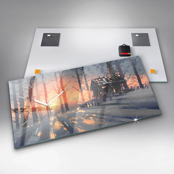 Horizontálne hodiny Zimná krajina stromov