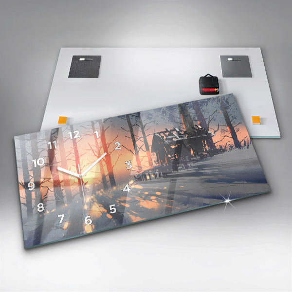 Horizontálne hodiny Zimná krajina stromov