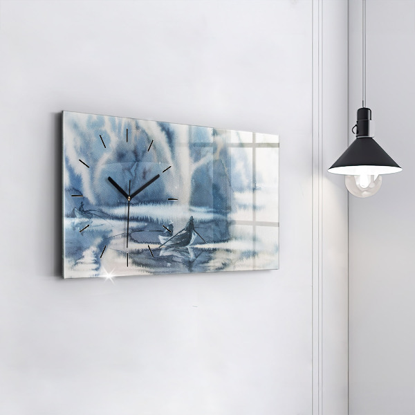 Horizontálne hodiny Rybár na jazere