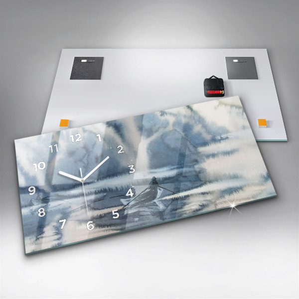 Horizontálne hodiny Rybár na jazere