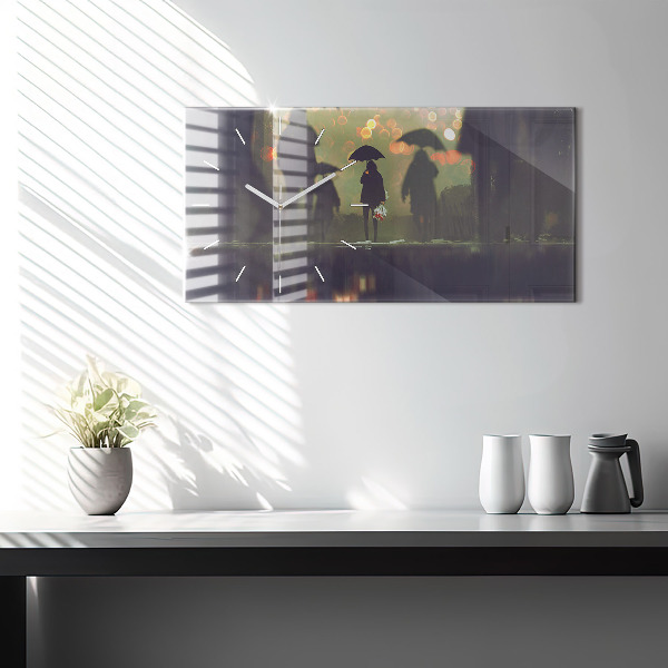 Horizontálne hodiny Ľudia s dáždnikmi