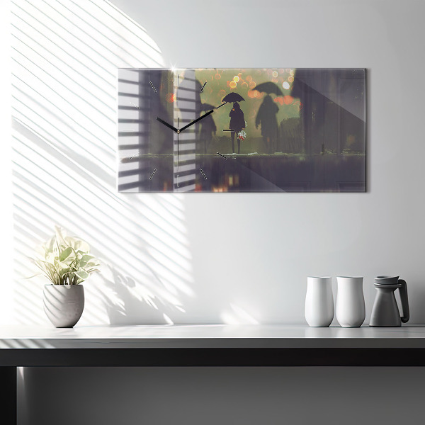 Horizontálne hodiny Ľudia s dáždnikmi