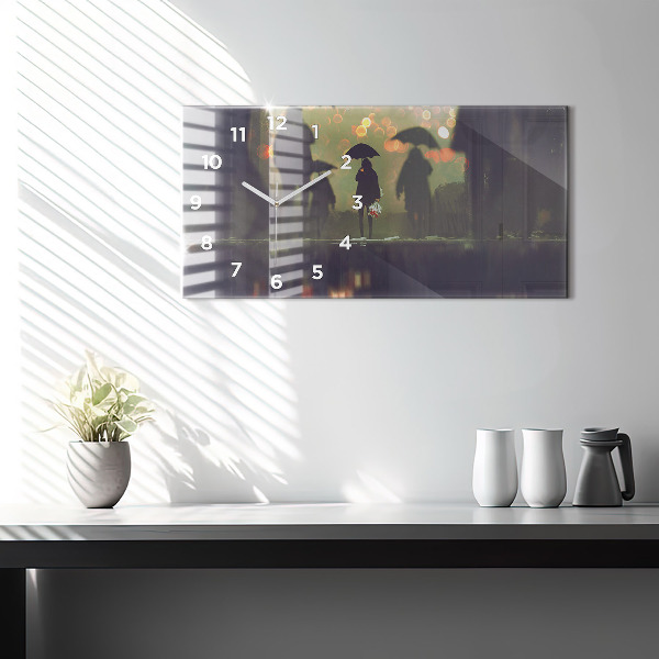 Horizontálne hodiny Ľudia s dáždnikmi