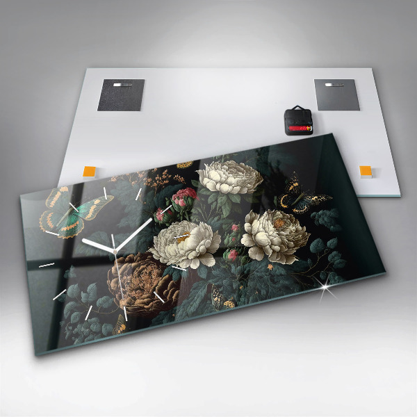 Horizontálne hodiny Kvetinové a zlaté motýle