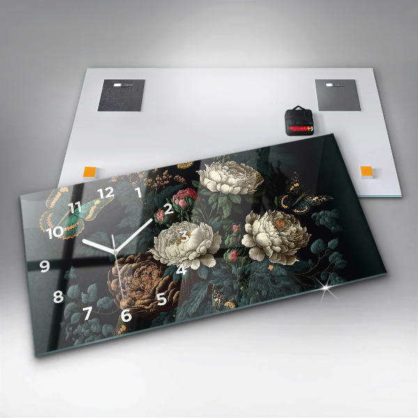 Horizontálne hodiny Kvetinové a zlaté motýle