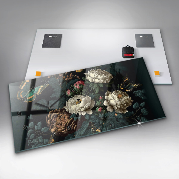 Horizontálne hodiny Kvetinové a zlaté motýle