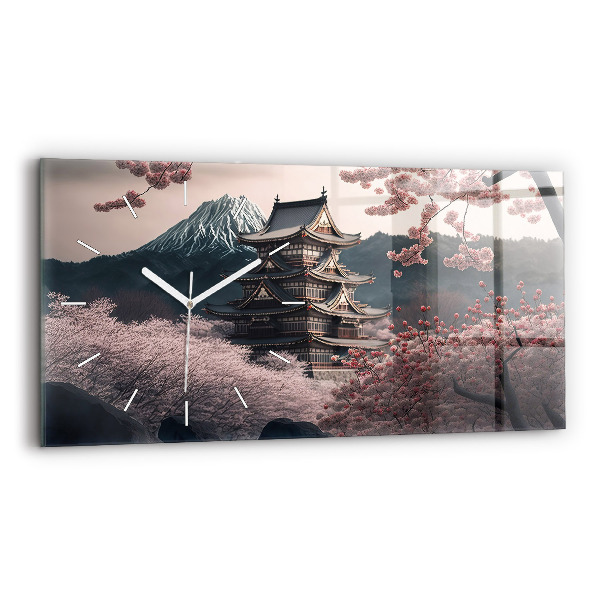 Horizontálne hodiny Ázijská veža Cherry Blossom