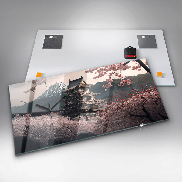 Horizontálne hodiny Ázijská veža Cherry Blossom