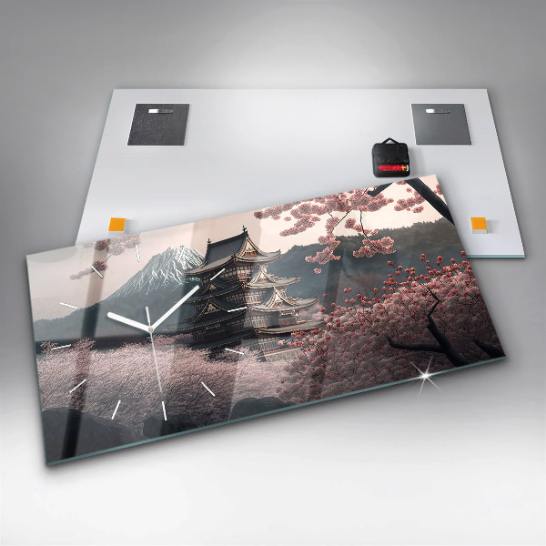 Horizontálne hodiny Ázijská veža Cherry Blossom