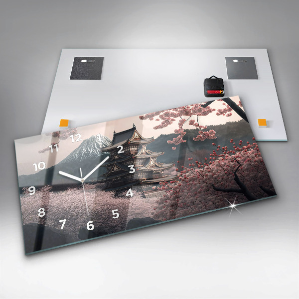 Horizontálne hodiny Ázijská veža Cherry Blossom