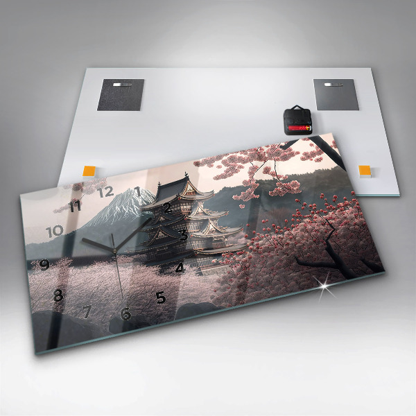 Horizontálne hodiny Ázijská veža Cherry Blossom