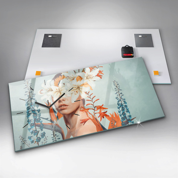 Horizontálne hodiny Žena s kvetmi