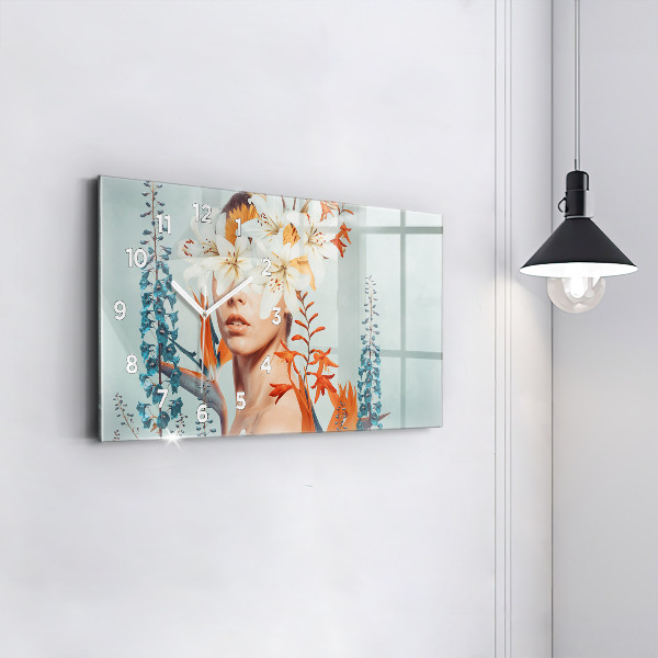 Horizontálne hodiny Žena s kvetmi