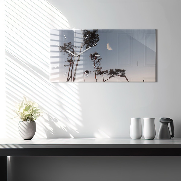 Horizontálne hodiny Polmesiac a stromy