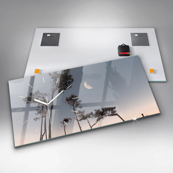 Horizontálne hodiny Polmesiac a stromy