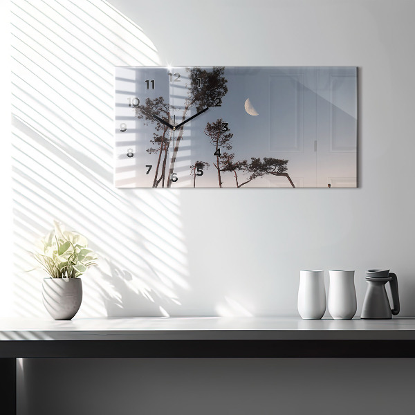 Horizontálne hodiny Polmesiac a stromy