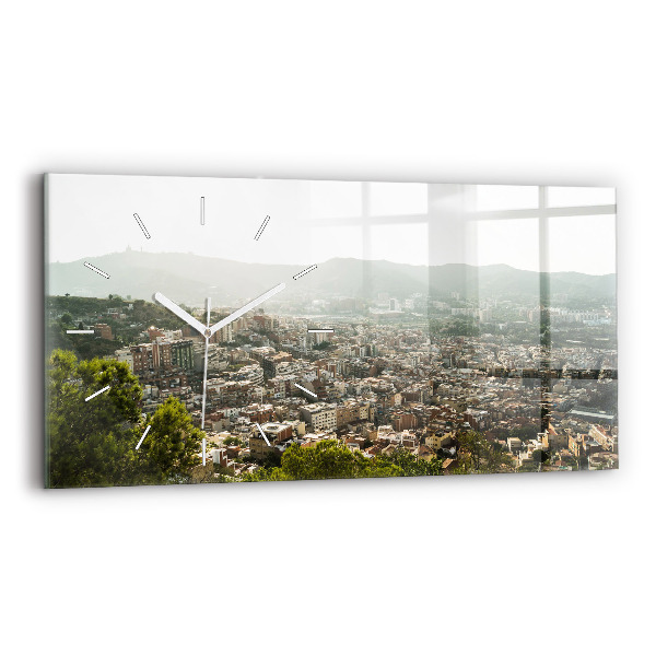 Horizontálne hodiny Pohľad z Barcelony na Montjuic