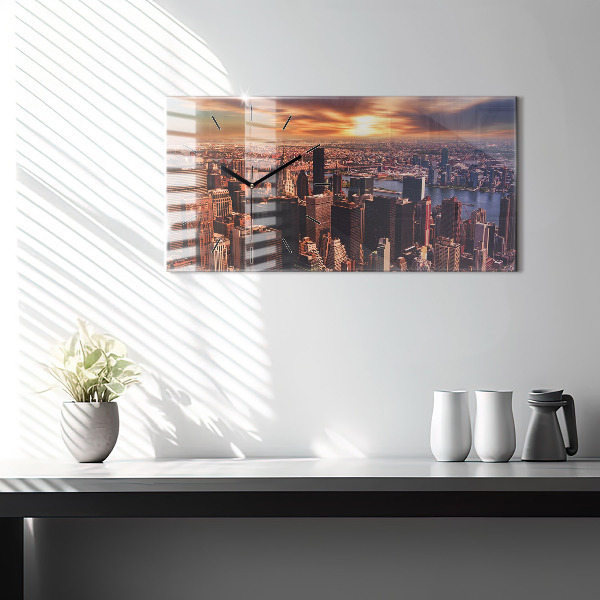 Horizontálne hodiny Panoráma mesta západu slnka