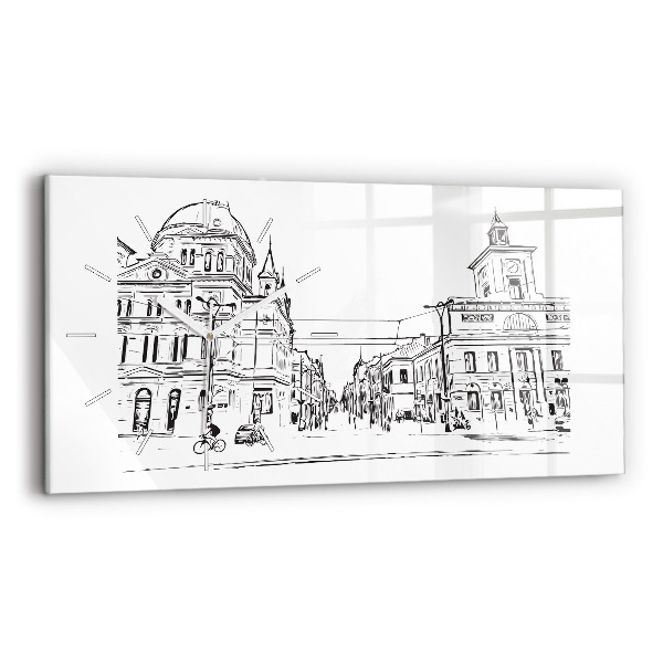 Horizontálne hodiny Ilustrácia mesta Poznaň