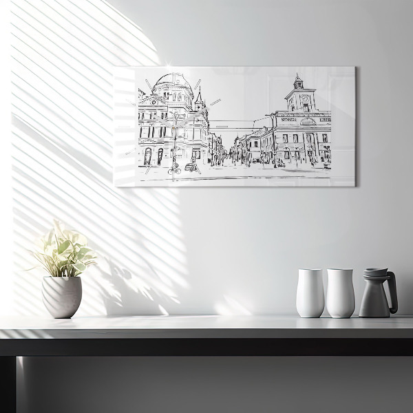 Horizontálne hodiny Ilustrácia mesta Poznaň