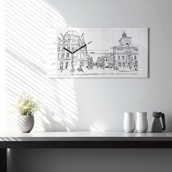 Horizontálne hodiny Ilustrácia mesta Poznaň
