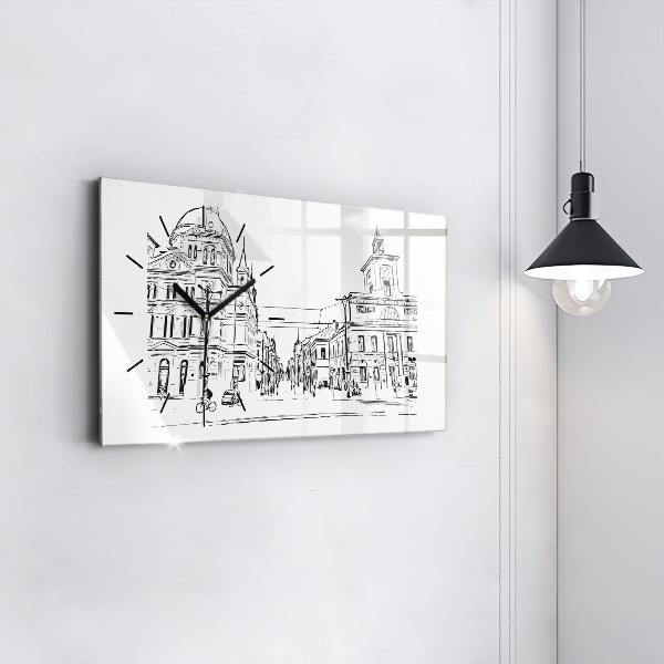 Horizontálne hodiny Ilustrácia mesta Poznaň