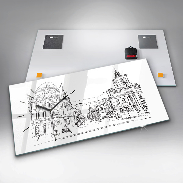 Horizontálne hodiny Ilustrácia mesta Poznaň
