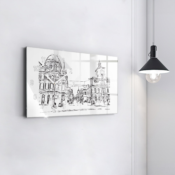 Horizontálne hodiny Ilustrácia mesta Poznaň