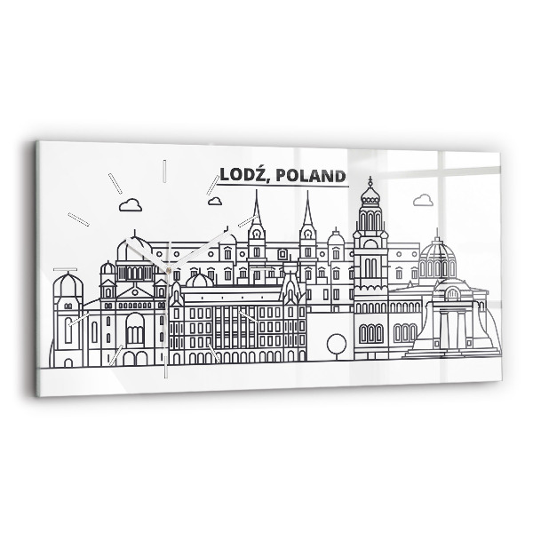 Horizontálne hodiny Panoráma architektúry Lodže