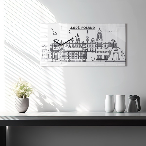 Horizontálne hodiny Panoráma architektúry Lodže