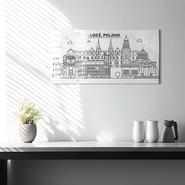 Horizontálne hodiny Panoráma architektúry Lodže