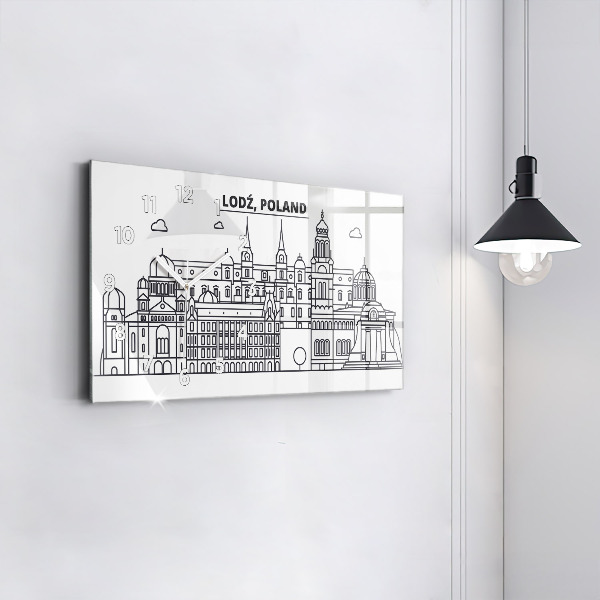 Horizontálne hodiny Panoráma architektúry Lodže