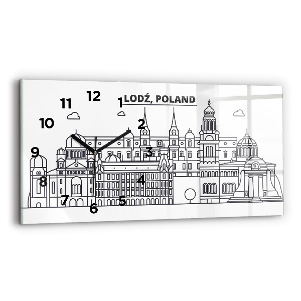 Horizontálne hodiny Panoráma architektúry Lodže