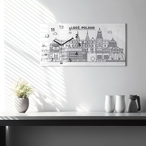 Horizontálne hodiny Panoráma architektúry Lodže