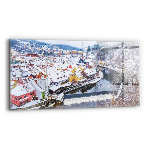 Horizontálne hodiny Panoráma mesta v zime