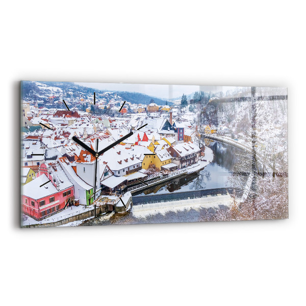 Horizontálne hodiny Panoráma mesta v zime