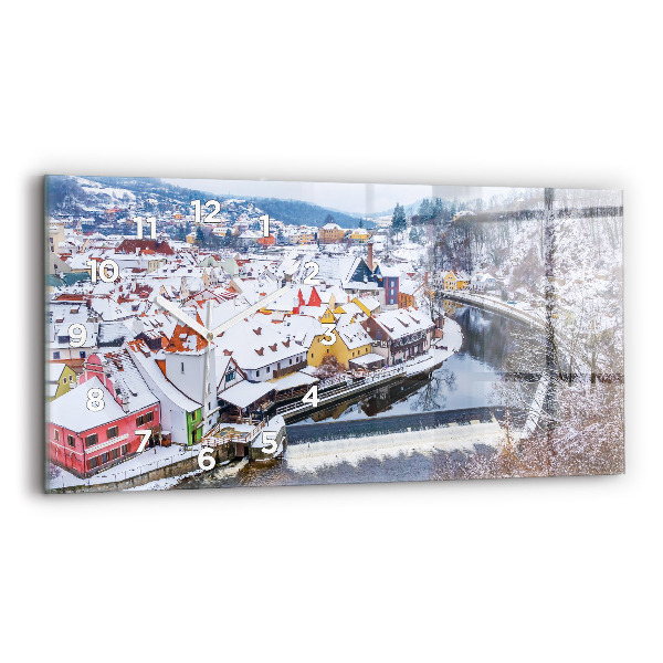 Horizontálne hodiny Panoráma mesta v zime