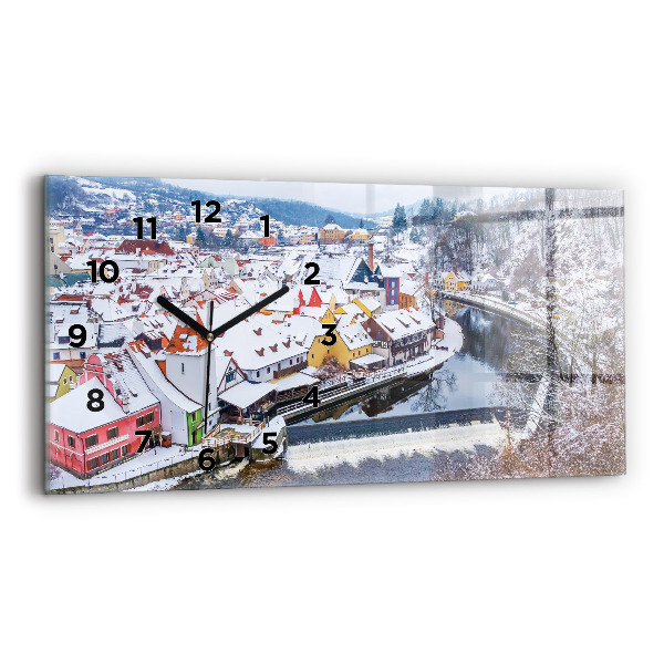 Horizontálne hodiny Panoráma mesta v zime