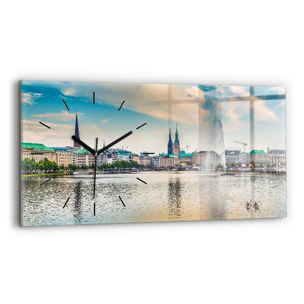 Horizontálne hodiny Binnenalster v Hamburgu