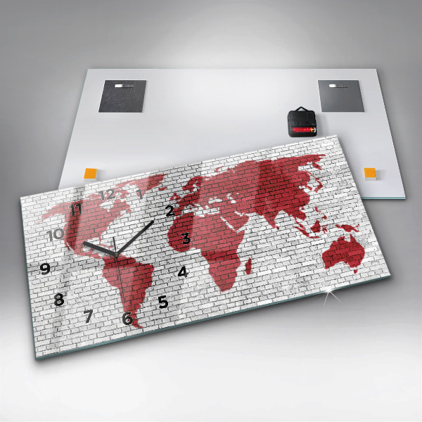 Horizontálne hodiny Tehlová múr Mapa sveta