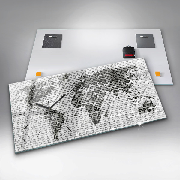 Horizontálne hodiny Tehlová múr Mapa sveta