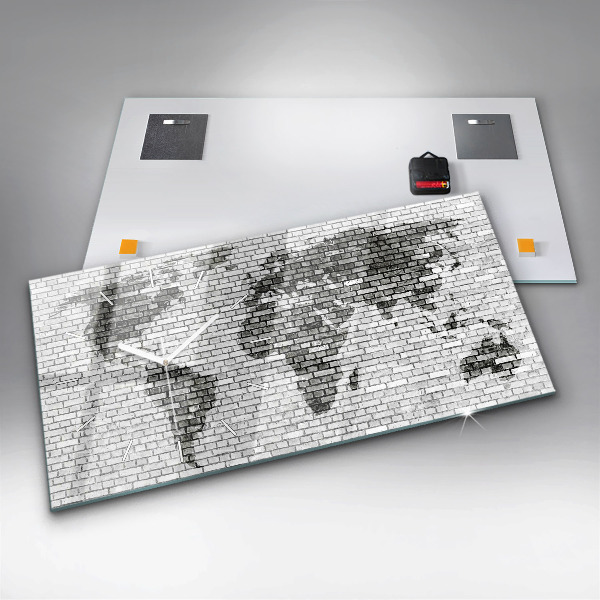 Horizontálne hodiny Tehlová múr Mapa sveta