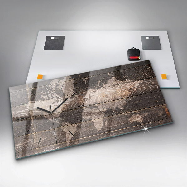 Horizontálne hodiny Mapa sveta na dreve